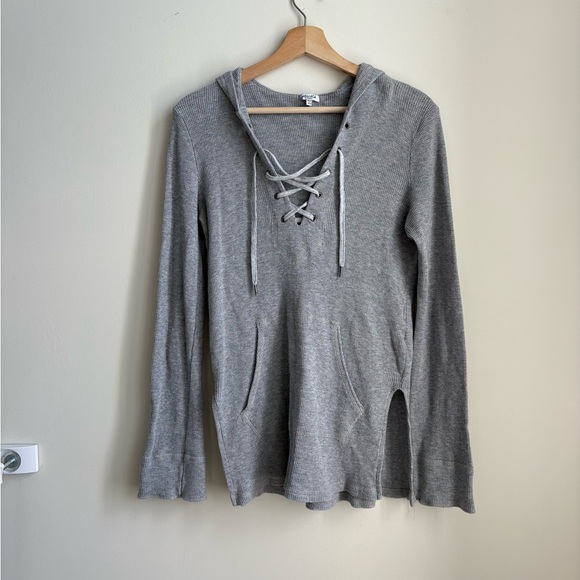 Splendid Lace Up Front Waffle Hoodie - Picture 1 of 4